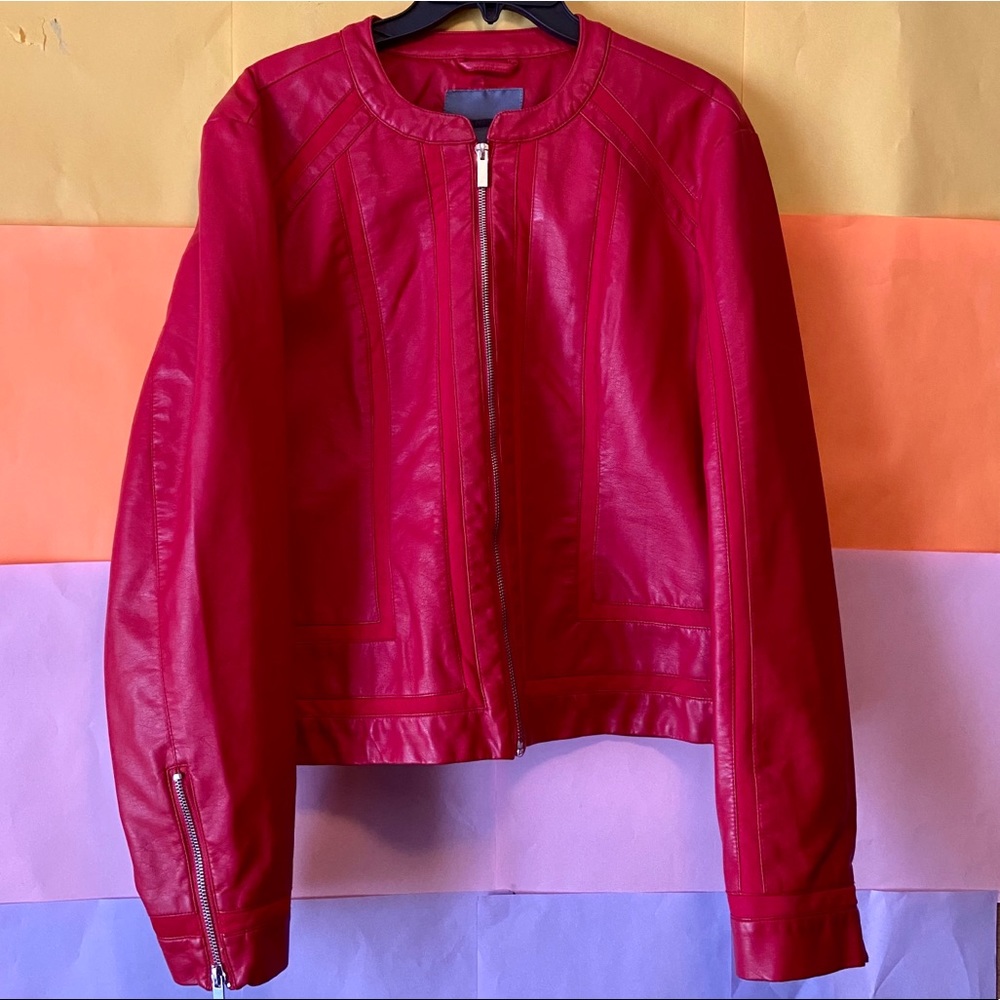 Red faux leather jacket
